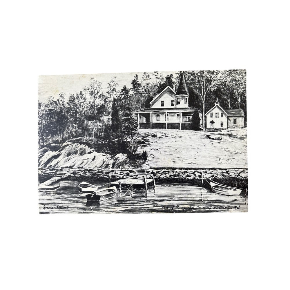 Vintage Norma H Stewart Tiverton RI Art Postcard Nanaquaket Causeway Waterfront